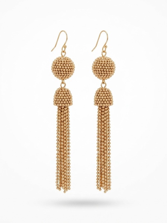 Vintage Jewelry - Gold Beaded Tassel Drop Earrings